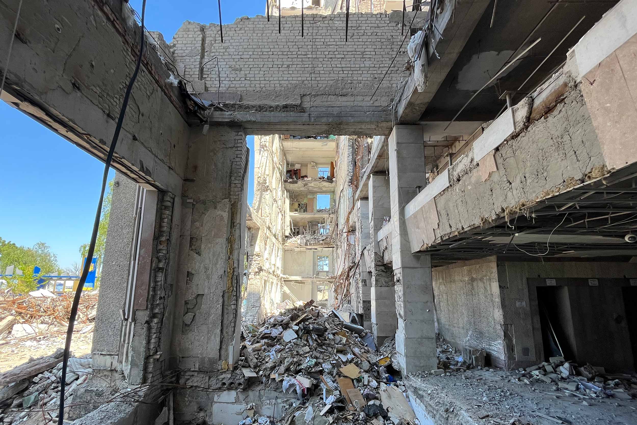 The interior of a heavily damaged Regional Administration Building in Mykolaiv. © IWPR