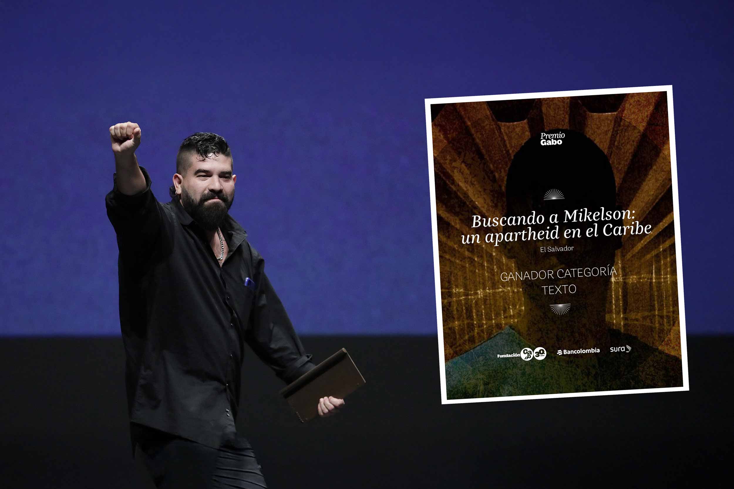 Salvadoran journalist Juan Martínez D’Aubuisson, with his investigation Looking for Mikelson: Apartheid in the Caribbean, received recognition as the winner of the 2025 Gabo Award in the Text category during a ceremony held at the Jorge Eliécer Gaitán Theater in Bogotá (Colombia). © EFE/Carlos Ortega