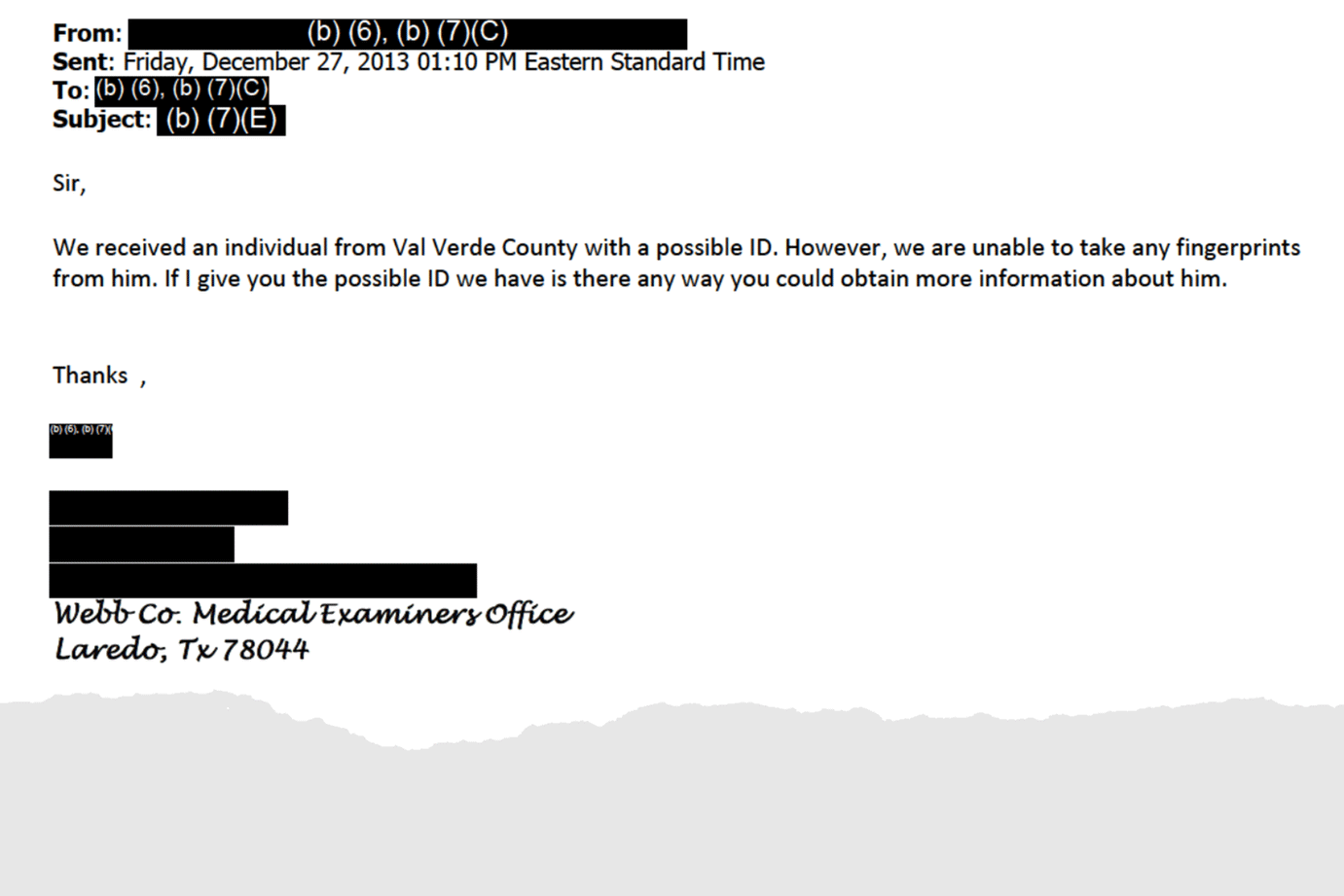 E-mail exchanges between investigators in Texas. FOIA request made by Yael Grauer.
