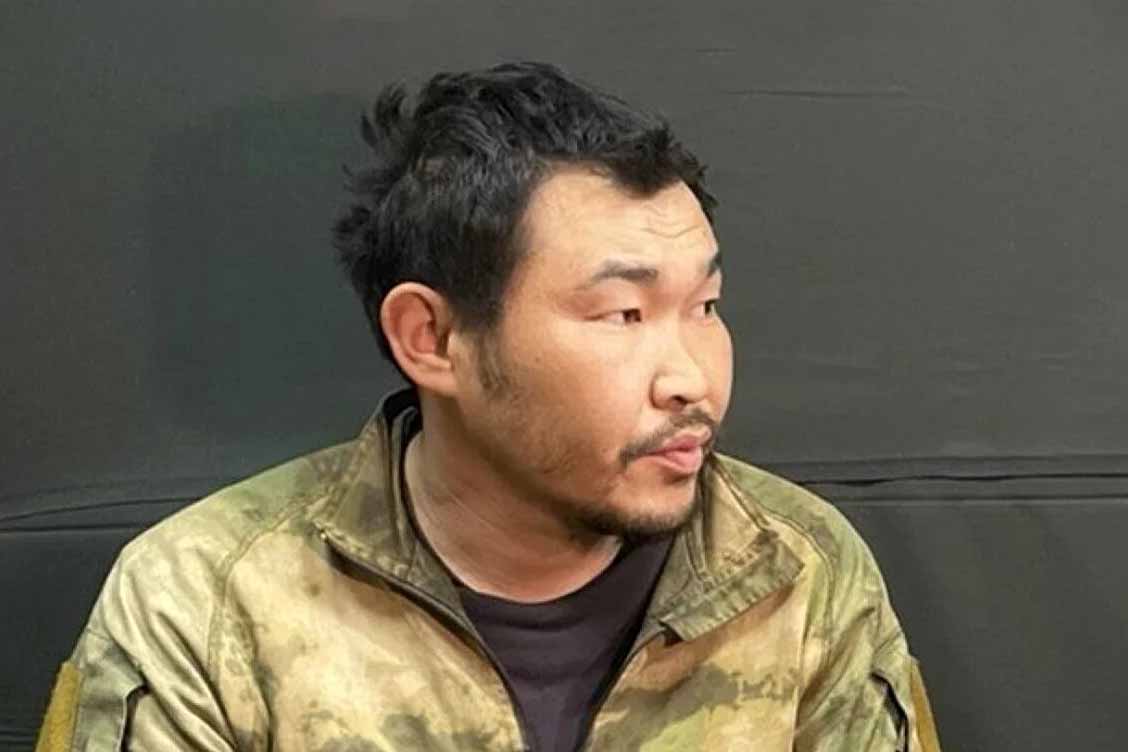 A screenshot of Chingis Dambaev during a video interview recorded while the 31-year-old Russian sniper was in Ukrainian captivity. Dambaev was captured in March 2022 and exchanged during a prisoners' swap in April 2022.