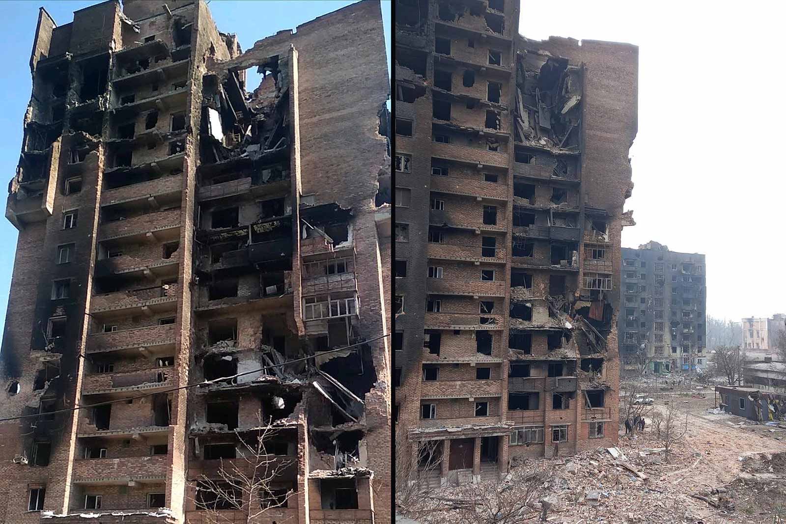 Heavily damaged apartment block where Tatyana Kopteva lived with her family.