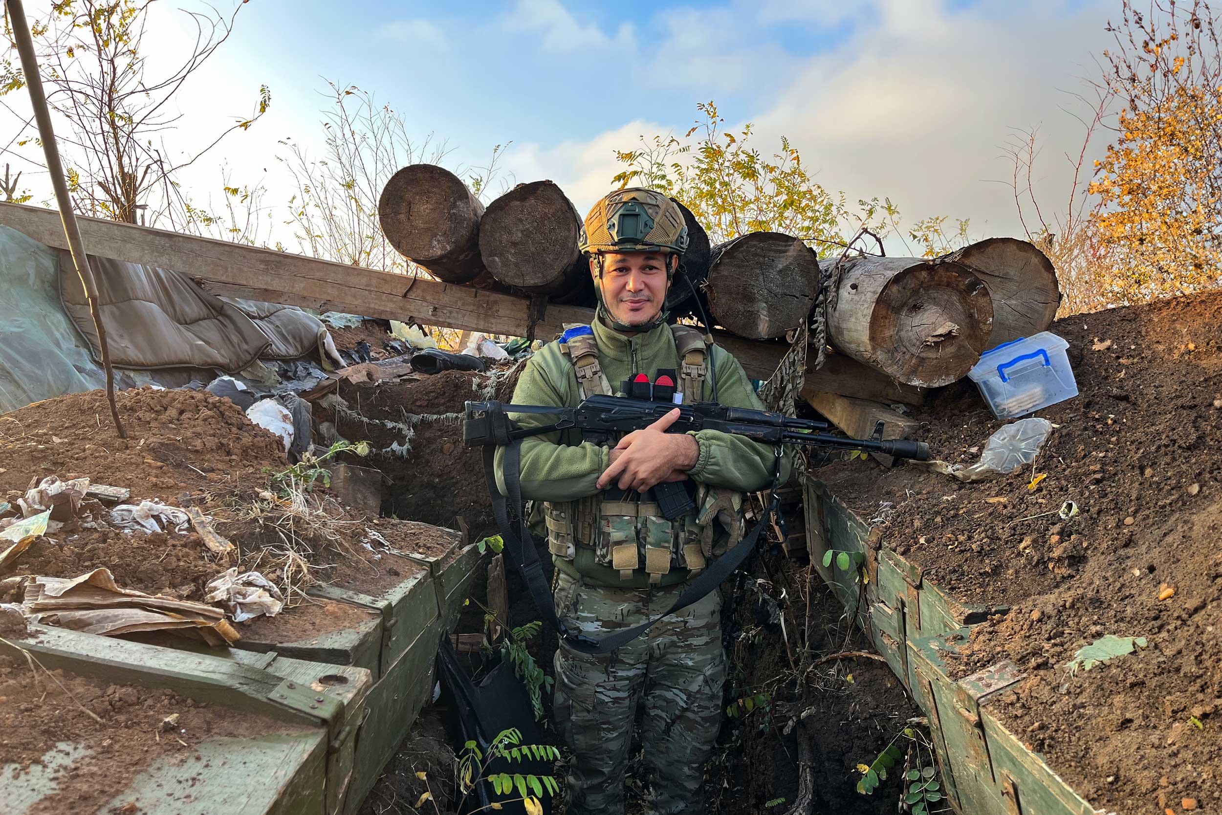 Deputy Battalion Commander ‘Poltava’ in one of the fortified trench positions of Position X, the hilltop location in the Zaporizhzhia region seized from Russian forces in June 2023. © IWPR